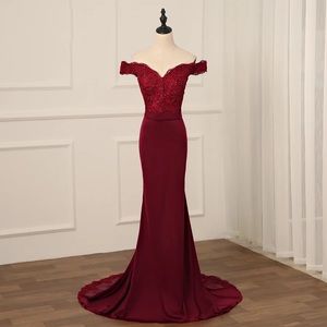 Burgundy Mermaid Lace Gown